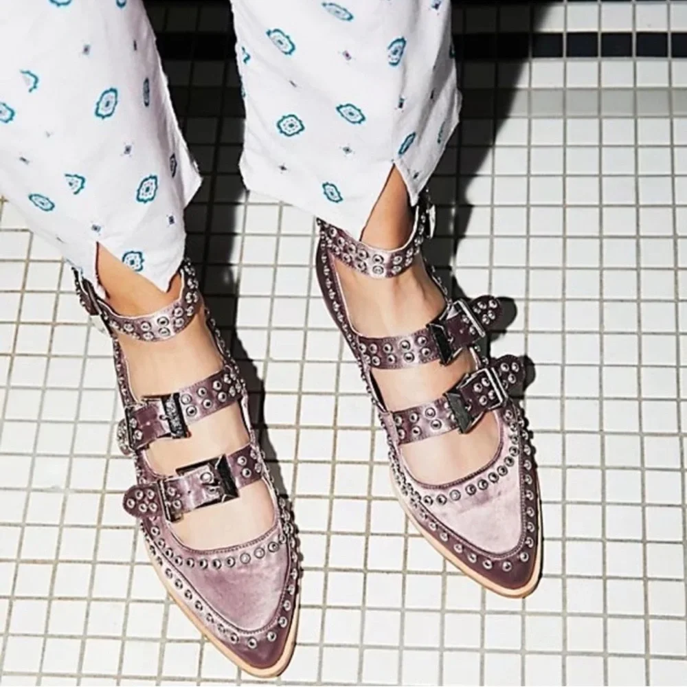FP x Jeffrey Campbell Cooper Studded Flat Mauve - Picture 1 of 8